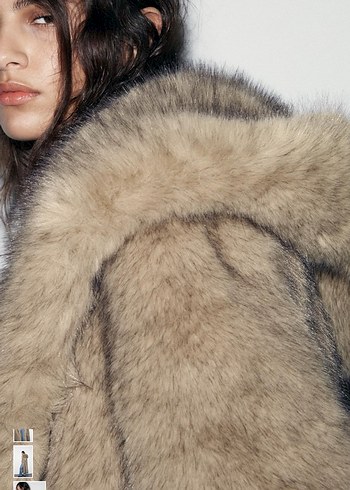 Kahverengi Uzun Suni Kürk Detaylı Denim Kaban - Görsel 4