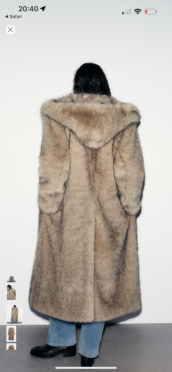 Kahverengi Uzun Suni Kürk Detaylı Denim Kaban - Görsel 5