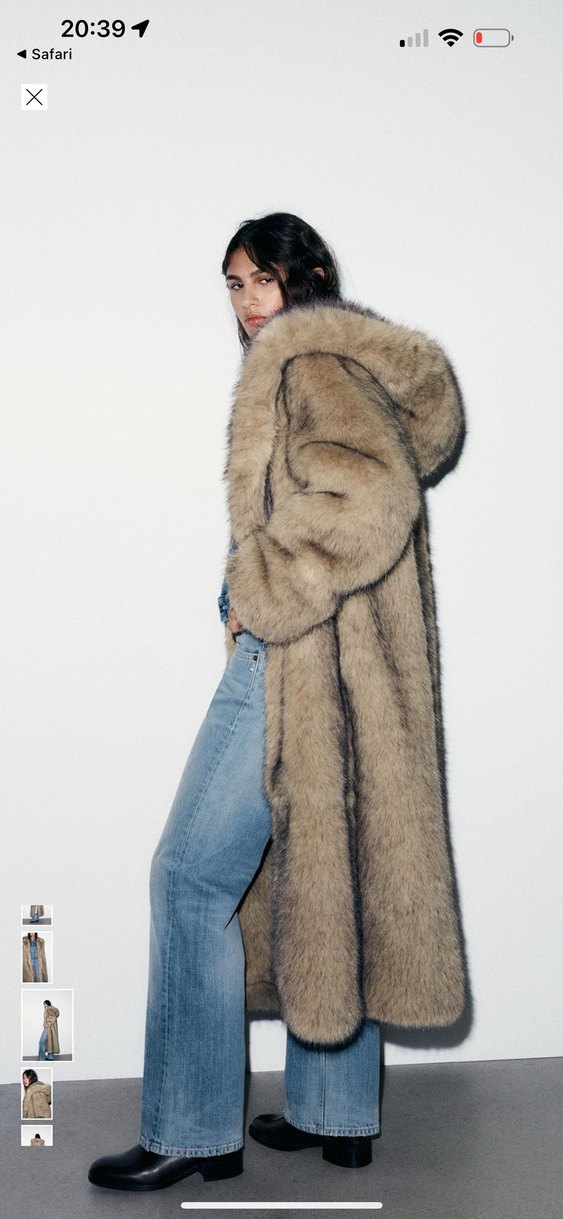 Kahverengi Uzun Suni Kürk Detaylı Denim Kaban - Görsel 3