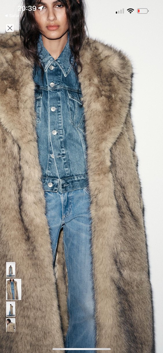 Kahverengi Uzun Suni Kürk Detaylı Denim Kaban - Görsel 2