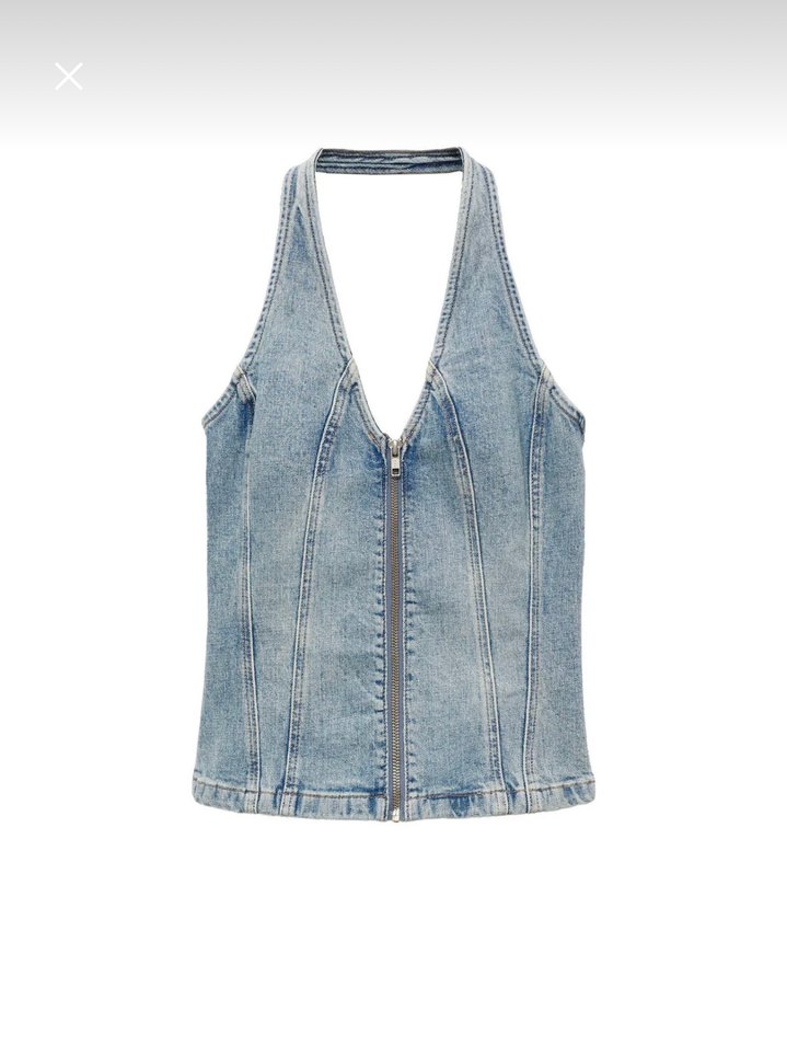 Mango halter yaka denim üst - Görsel 4