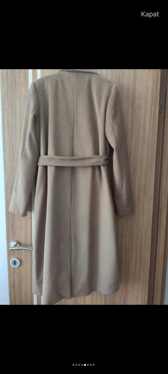 Bej Süet Kadın Uzun Kemerli Kaban - Görsel 4