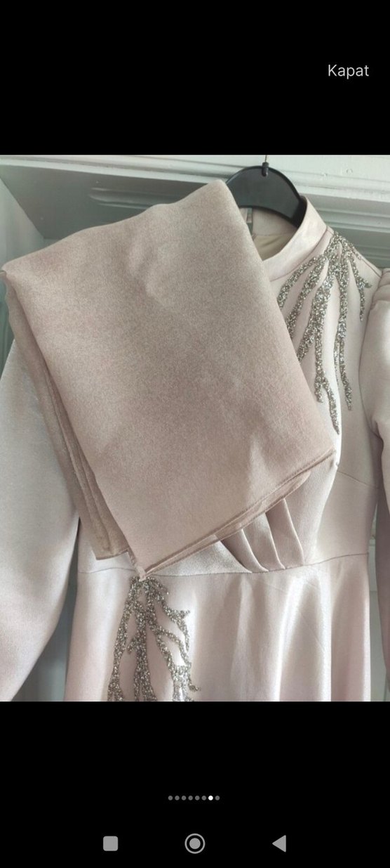 Nakış Detaylı Bej Uzun Abiye Elbise - Görsel 3