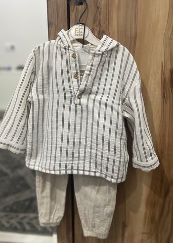 Erkek Bebek Bohem Çizgili Keten Takım - Görsel 2