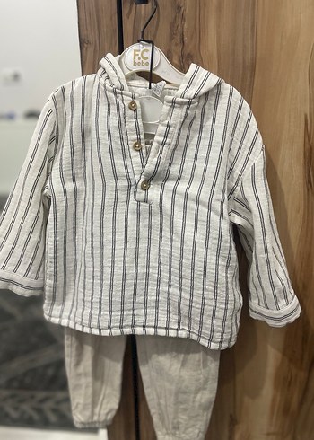 Erkek Bebek Bohem Çizgili Keten Takım - Görsel 3