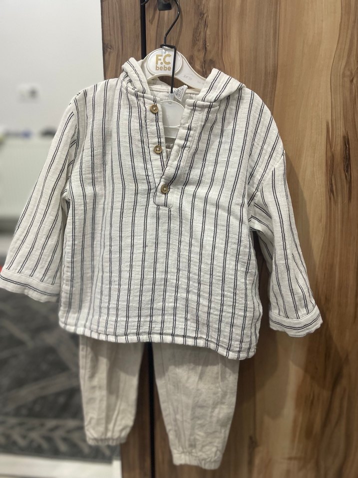 Erkek Bebek Bohem Çizgili Keten Takım - Görsel 2