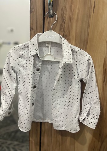 Erkek Çocuk Beyaz Puantiyeli Uzun Kollu Gömlek - Görsel 2