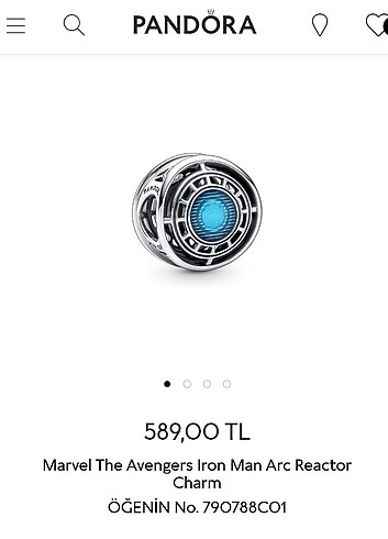 Marvel avengers iron man ark reaktörü charm 