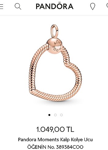 Pandora moments kalp charm kolye ucu 