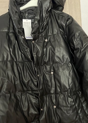 Siyah Deri Uzun Düğmeli Kadın Kışlık Mont - Görsel 4