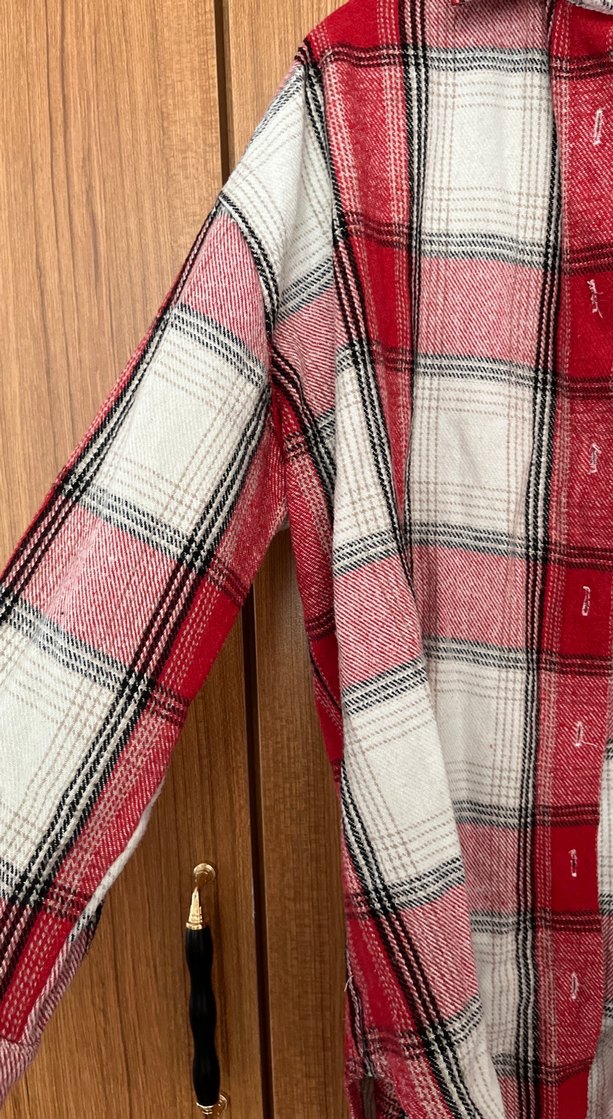 Uzun Kollu Kırmızı Gri Kareli Pamuklu Gömlek - Görsel 2