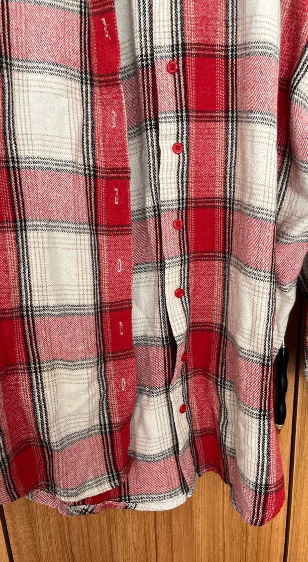 Uzun Kollu Kırmızı Gri Kareli Pamuklu Gömlek - Görsel 3