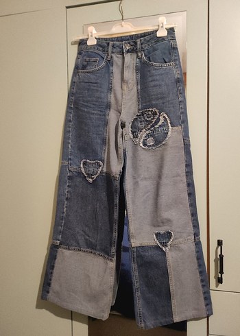 Kadın Retro Mavi Bol Kesim Midi Denim Pantolon