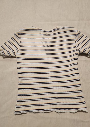 xs Beden çeşitli Renk Bej Çizgili Yuvarlak Yakalı Kadın triko tshirt