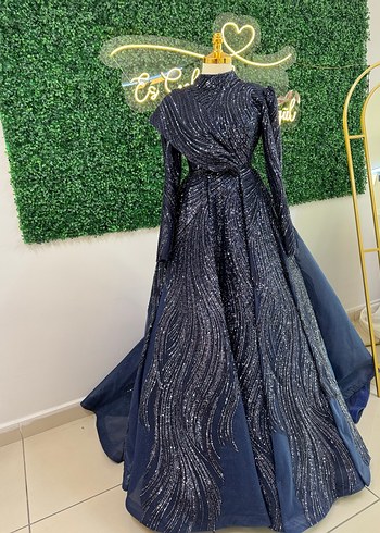 Lacivert Uzun Kollu Drapeli Kadın Abiye - Görsel 4