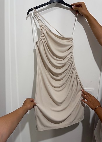 38 Beden Bej Drapeli Strappy Midi Elbise