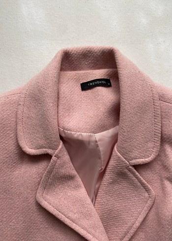 34 Beden Düğmeli Pastel Pembe Midi Kadın Kaban