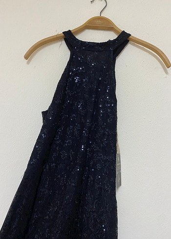 Boncuk İşlemeli Siyah Midi Abiye Elbise ML beden mevcut - Görsel 2