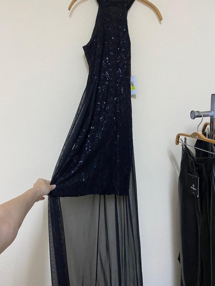 Boncuk İşlemeli Siyah Midi Abiye Elbise ML beden mevcut - Görsel 3