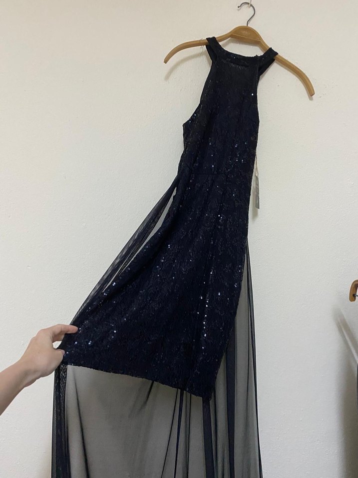 Boncuk İşlemeli Siyah Midi Abiye Elbise ML beden mevcut - Görsel 4