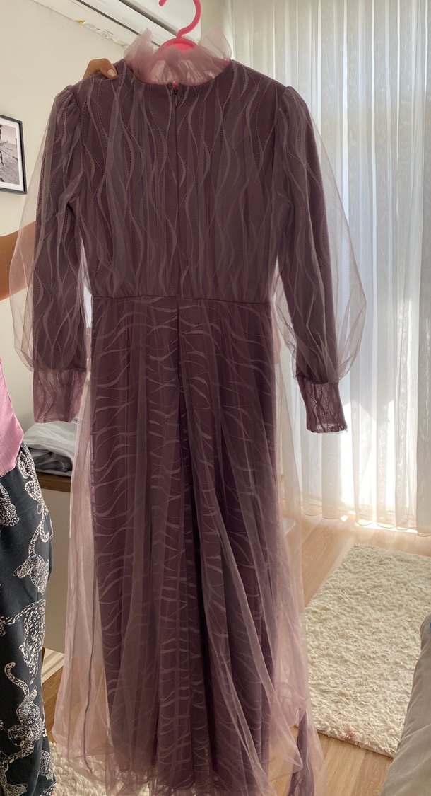 Uzun, Pilili Mor Bohem Elbise - Görsel 3