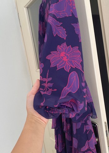 Mor Renkli Uzun Kat Katlı Bohem Elbise - Görsel 2