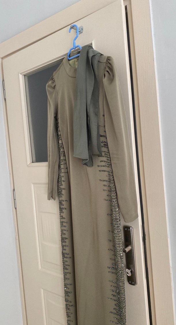 Uzun Kollu Gri Drapeli Kadın Elbise - Görsel 2