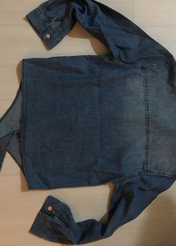Düğmeli Mavi Denim Çocuk Gömlek - Görsel 7