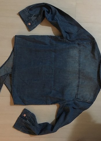 Düğmeli Mavi Denim Çocuk Gömlek - Görsel 3