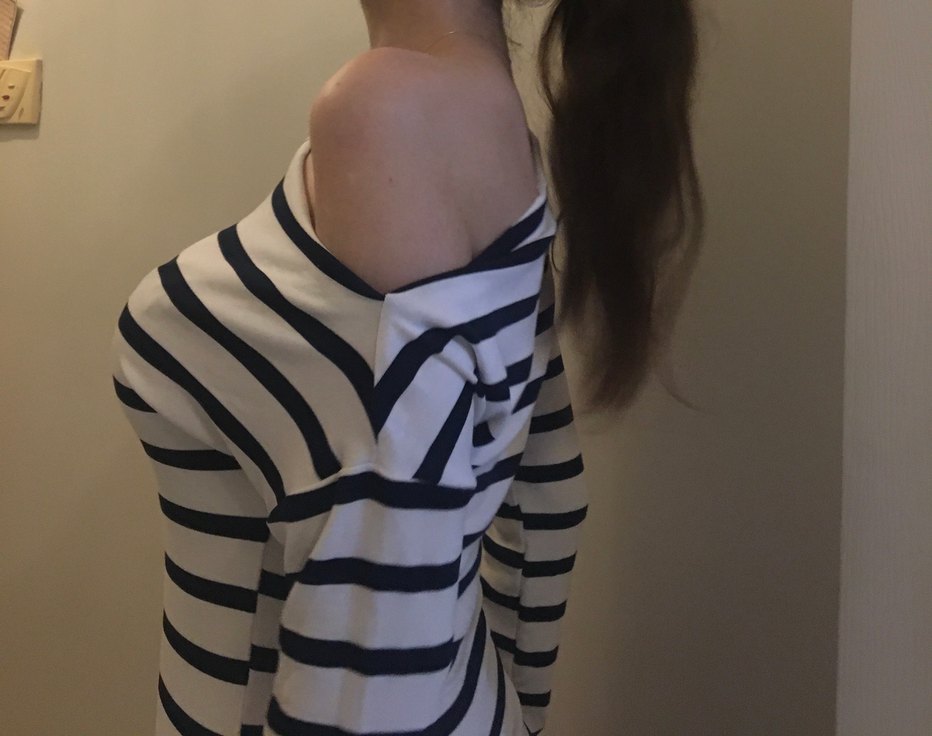 Çizgili Uzun Kollu Kayık Yaka  Penye Bluz - Görsel 5