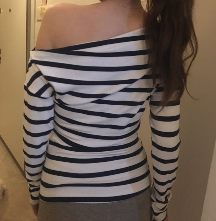 Çizgili Uzun Kollu Kayık Yaka  Penye Bluz - Görsel 4