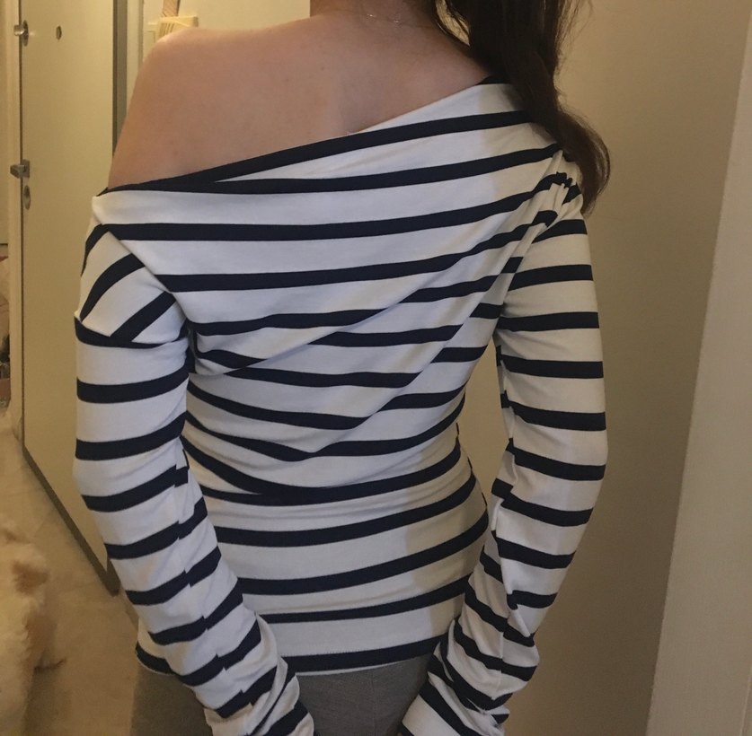 Çizgili Uzun Kollu Kayık Yaka  Penye Bluz - Görsel 2