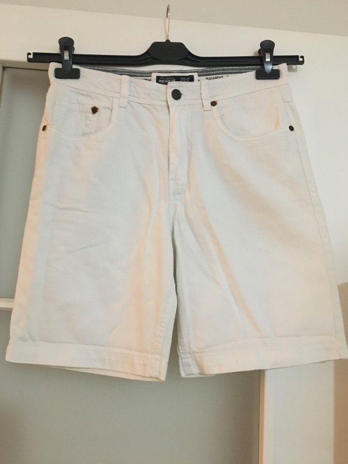 Erkek Beyaz Pamuklu Rahat Kesim Şort - Görsel 2