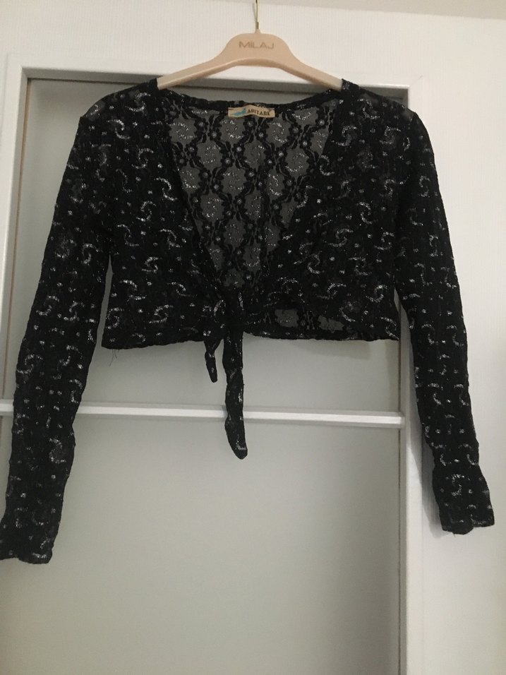 Dantel İşlemeli Siyah Kız Bolero - Görsel 2