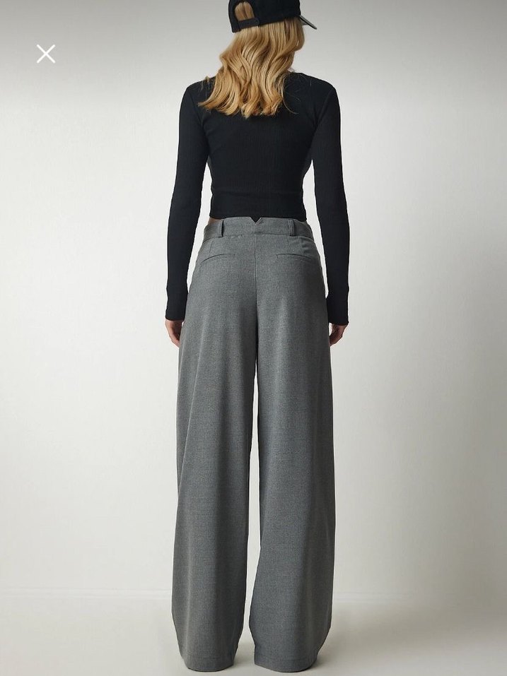 Gri  Kadın Kumaş Pantolon - Görsel 2