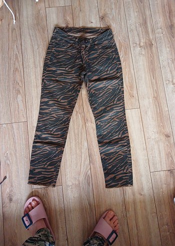 Kahverengi Zebra Desenli Kadın Kumaş Pantolon - Görsel 3