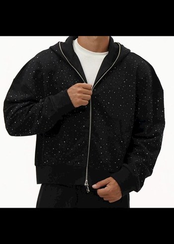 SATILDI....unisex hoodie Siyah Mini Payetli Kapüşonlu Ceket - Görsel 7