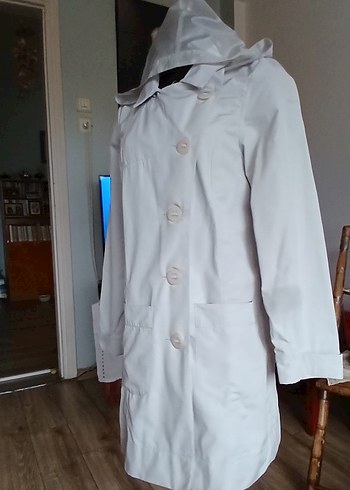 puma Düğmeli Beyaz Midi Kadın Trençkot - Görsel 4