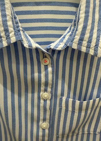 Mavi Çizgili H&M Kolsuz Gömlek - Görsel 5
