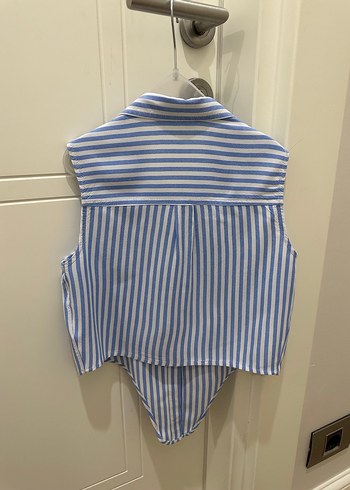 Mavi Çizgili H&M Kolsuz Gömlek - Görsel 6