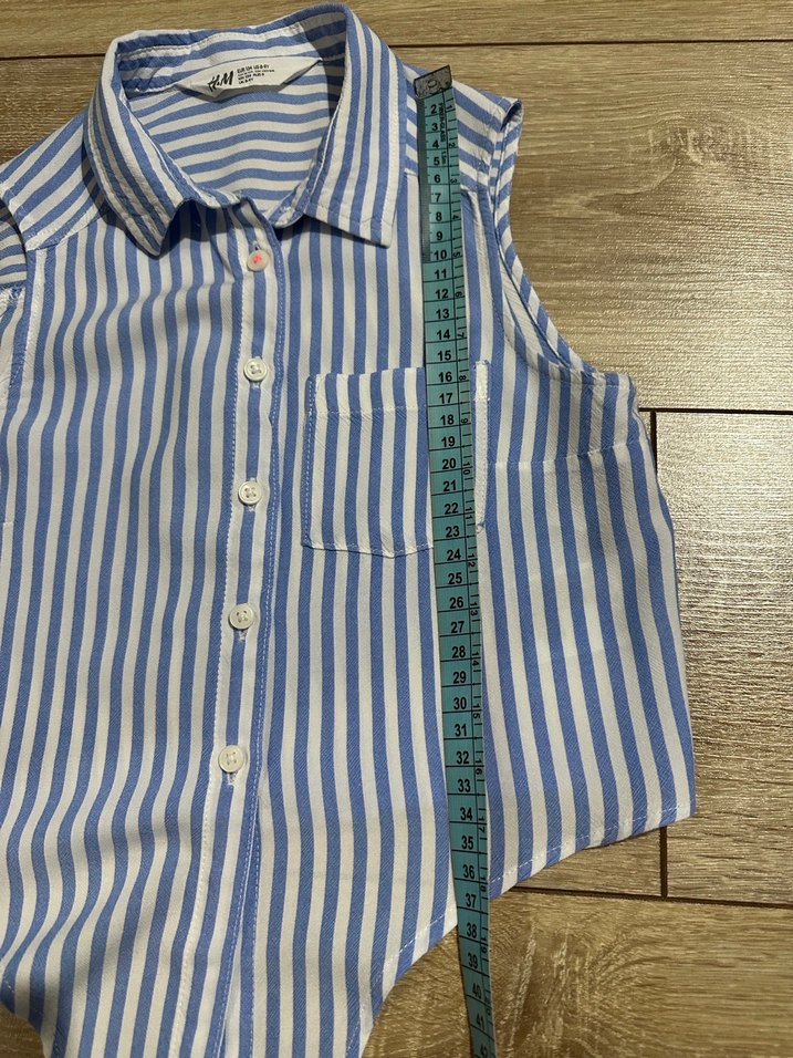 Mavi Çizgili H&M Kolsuz Gömlek - Görsel 3