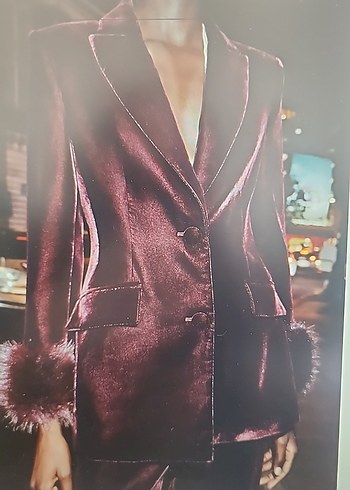 Bordo Uzun Kadın Blazer Kürk Detaylı - Görsel 3