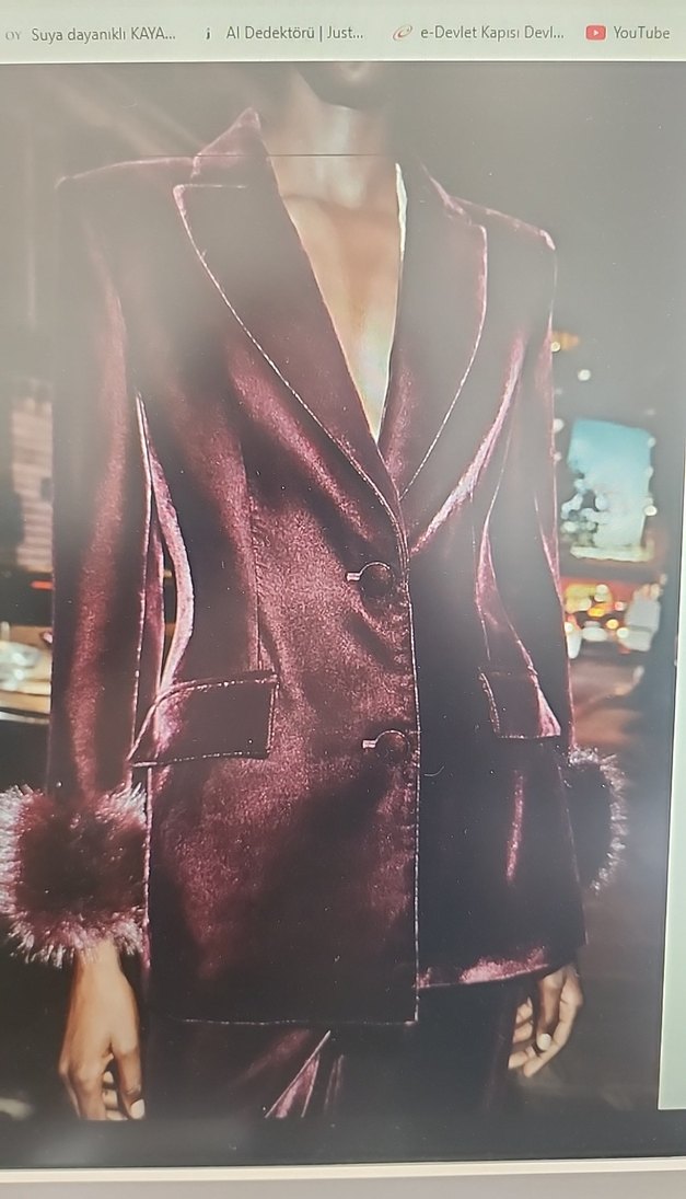 Bordo Uzun Kadın Blazer Kürk Detaylı - Görsel 3