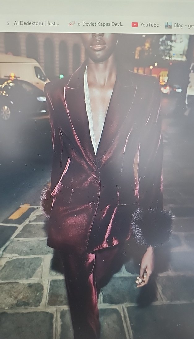 Bordo Uzun Kadın Blazer Kürk Detaylı - Görsel 2