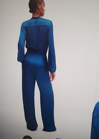 Mavi Bağlamalı V Yaka Kadın Tulum - Görsel 3