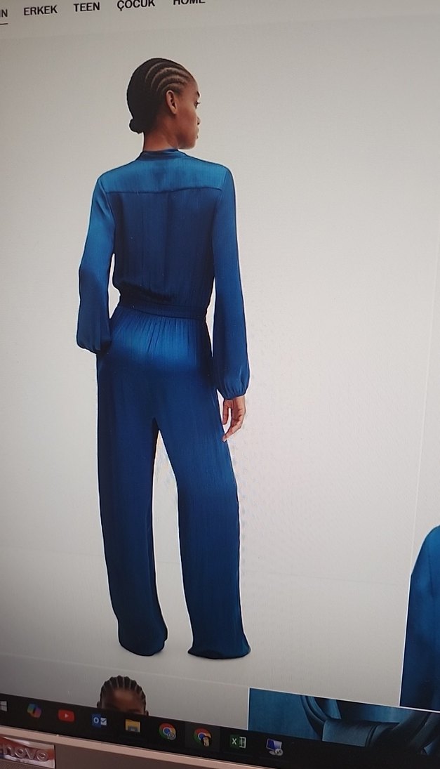 Mavi Bağlamalı V Yaka Kadın Tulum - Görsel 3