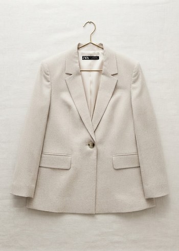 Zara Bej Tek Dugmeli Klasik Blazer Ceket