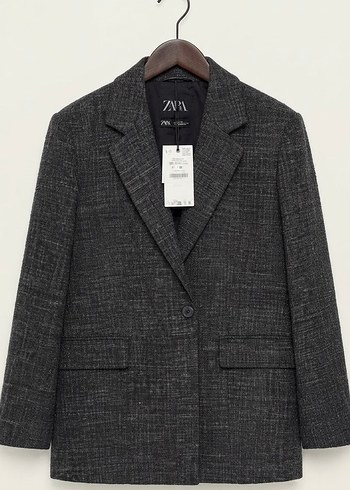 Zara Gri Melanj Tek Dugmeli Blazer Ceket