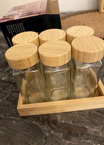 Bambu Kapaklı Cam Baharatlık Seti