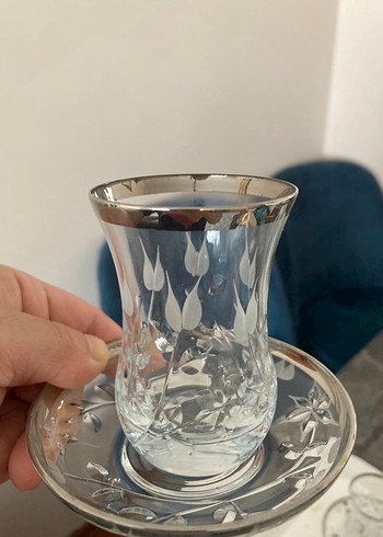 Paşabahçe Gümüş Kenarlı Beyaz Desenli Bardak Seti